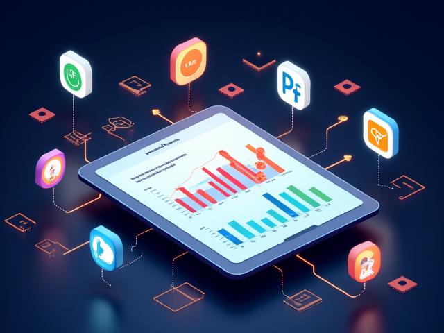 Gráfico de crecimiento de audiencia de podcast en una tableta con iconos de redes sociales alrededor